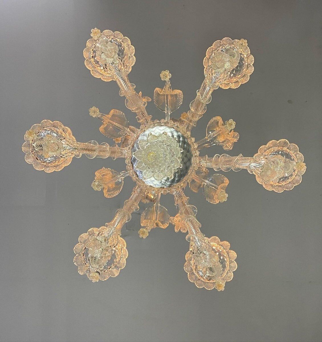Rezzonico chandelier, venice, gilded murano glass circa 1920