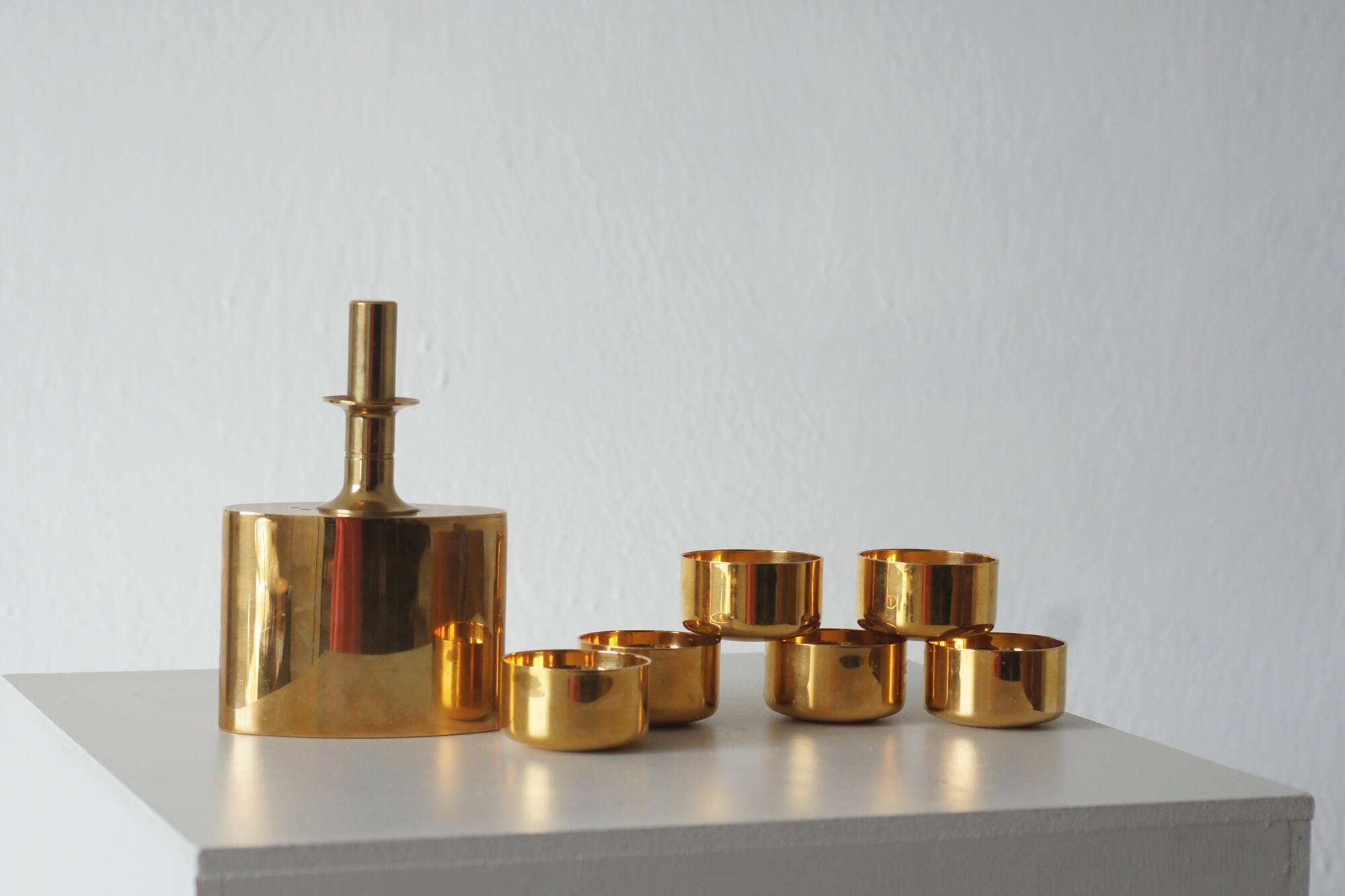 Gold-Plated Brass Set by Pierre Forssell for Skultuna, Sweden, 1970s, Set o
