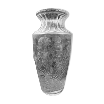 Old large molded glass vase with thistle decoration
