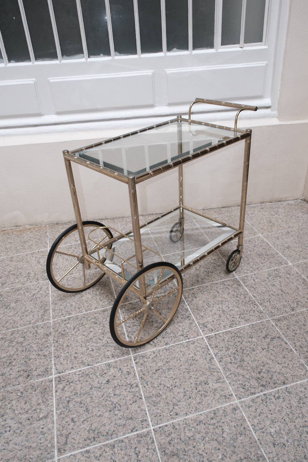 Vintage brass and glass bar trolley