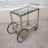Desserte bar vintage en laiton et verre