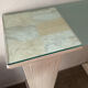 Console vintage en travertin, bois et verre
