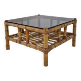 Italian bamboo coffee table with smoked glass, 1970s