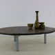 Large brutalist slate stone round coffee table