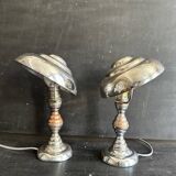 Pair of Art Deco ELAU mushroom lamps with adjustable nickel-plated metal.