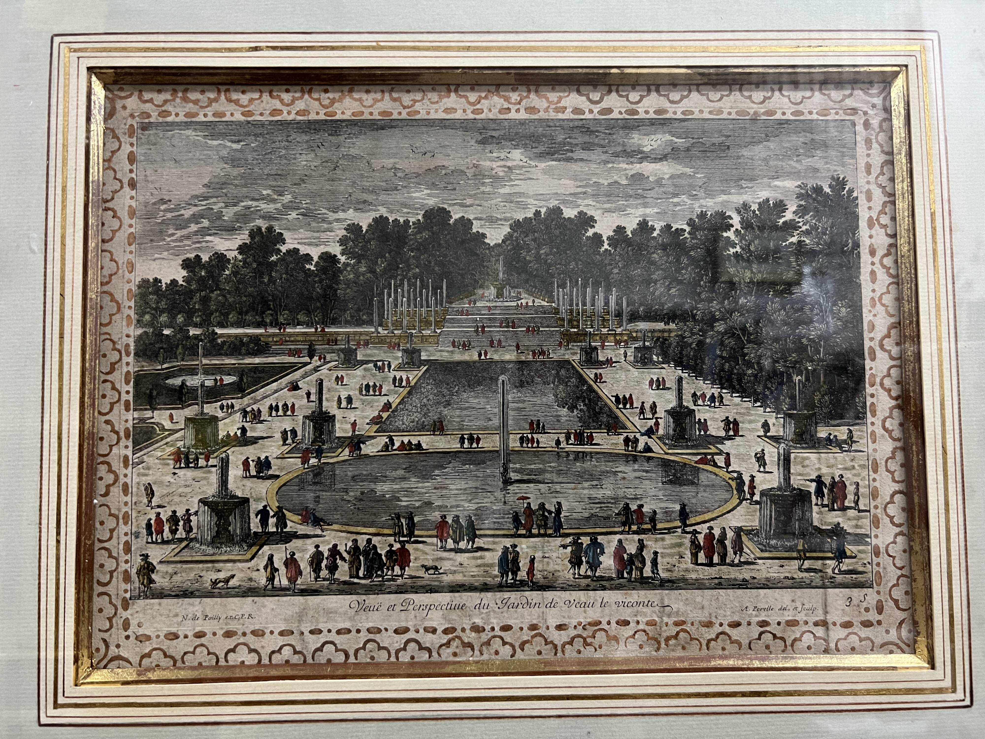 Antique engraving gilded outline XVIIth view Saint-Germain-en Laye