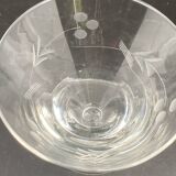 Glassware and bottle set in chiseled glass with flower motif