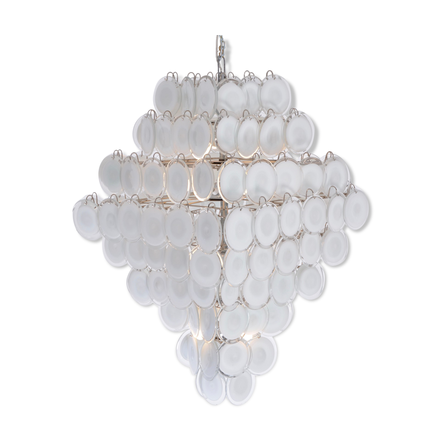Huge Vintage Italian Chandelier with White Murano Glass Discs