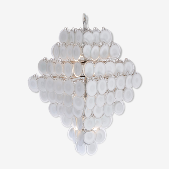 Huge Vintage Italian Chandelier with White Murano Glass Discs