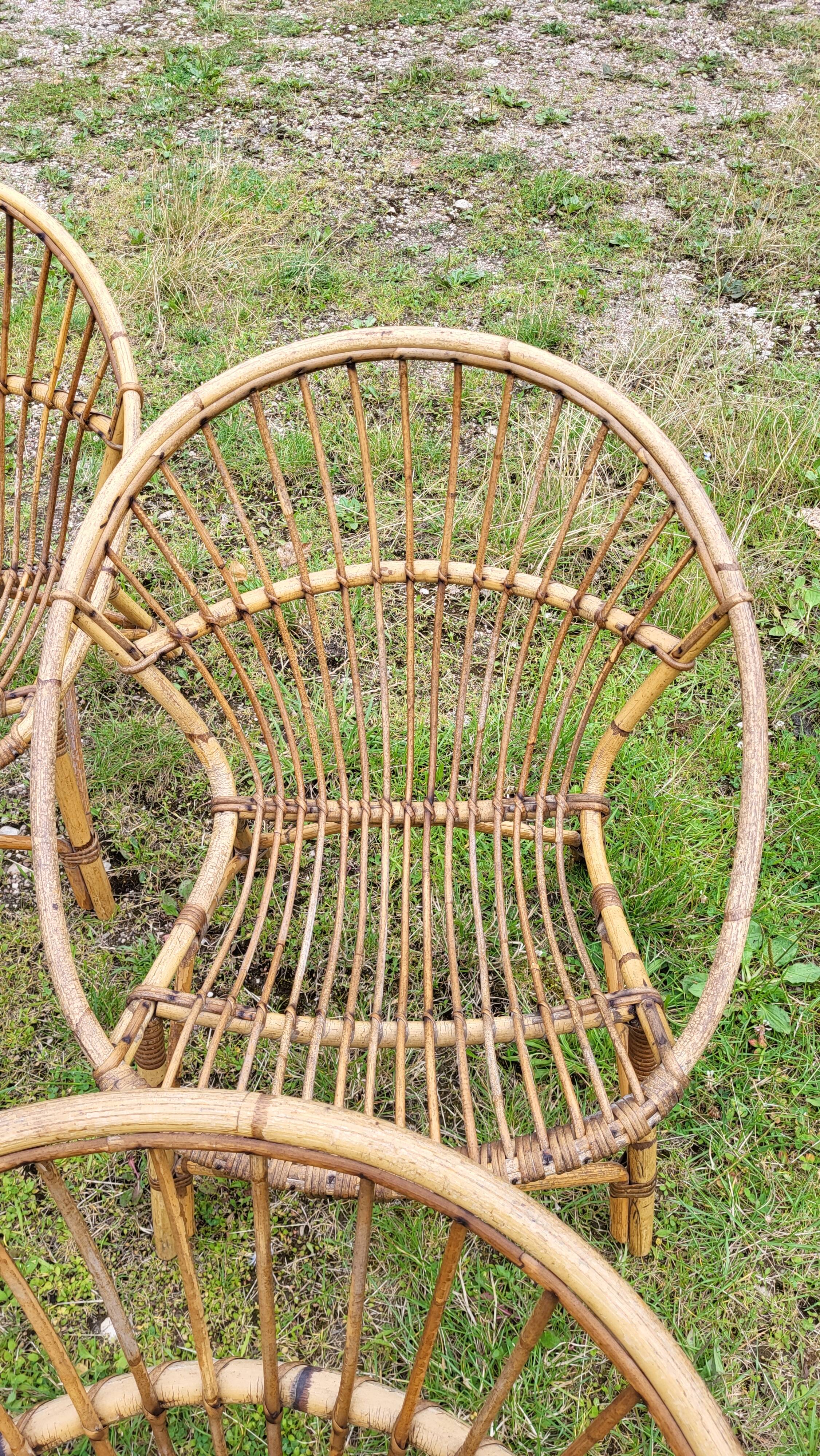 4 "shell" rattan armchairs 1960's