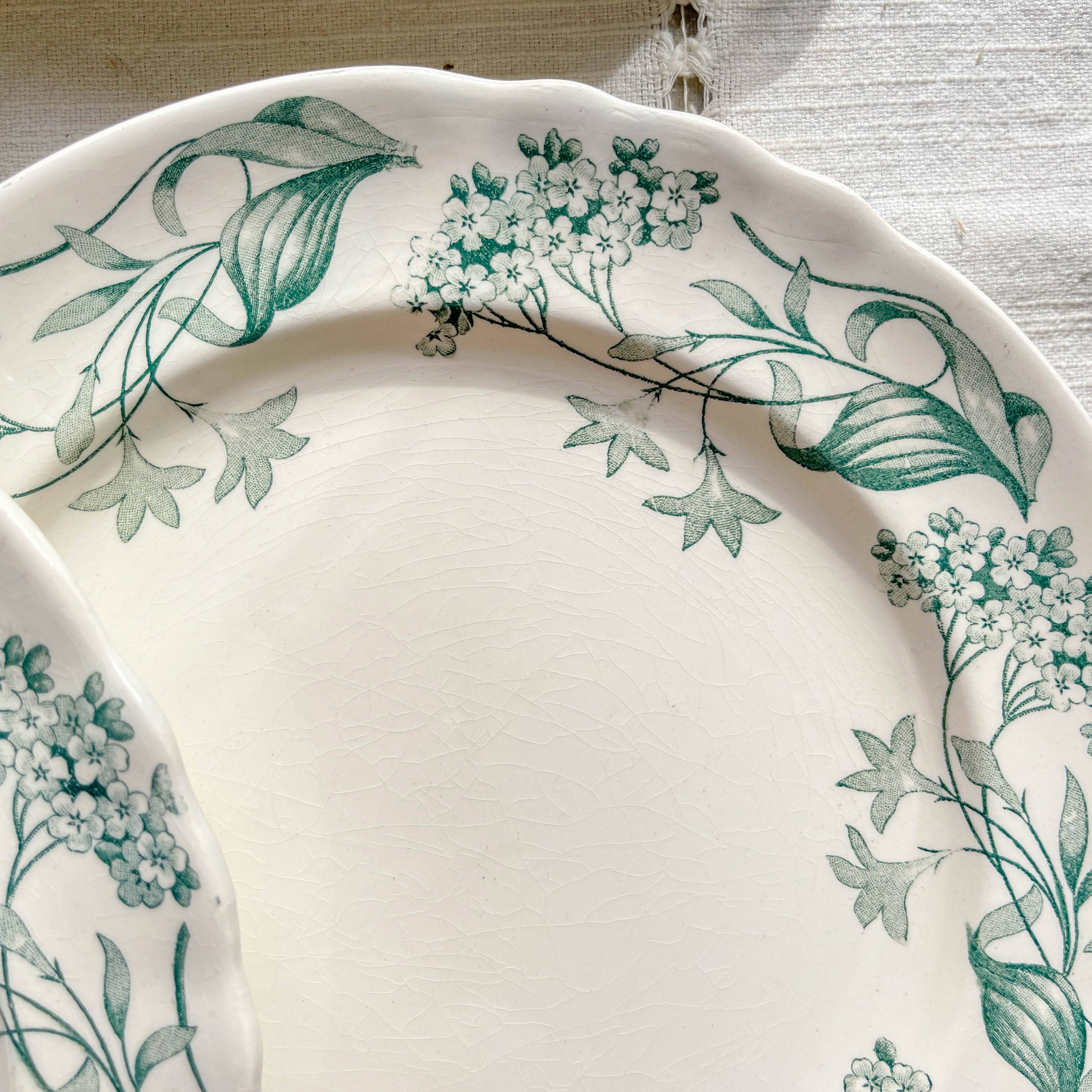 Set of 6 Antique Terre de Fer "Lilac" Longchamp Flat Plates, 19th Century