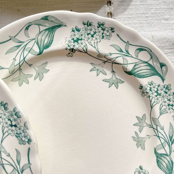 Lot de 6 Assiettes Plates Anciennes Terre de Fer ''Lilas'' Longchamp XIXe