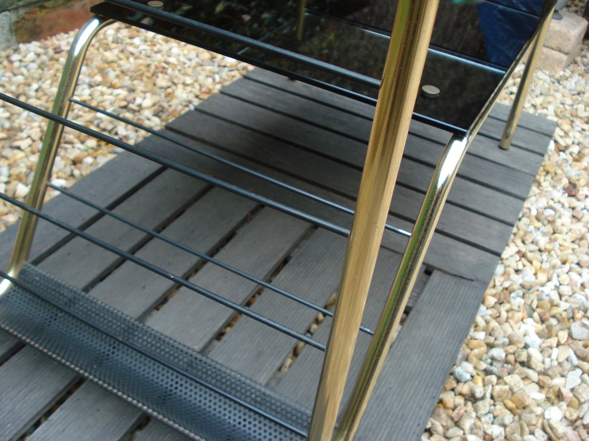 Vintage coffee table double glass top and gilded metal structure