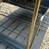 Table basse vintage double plateau verre et structure en métal doré