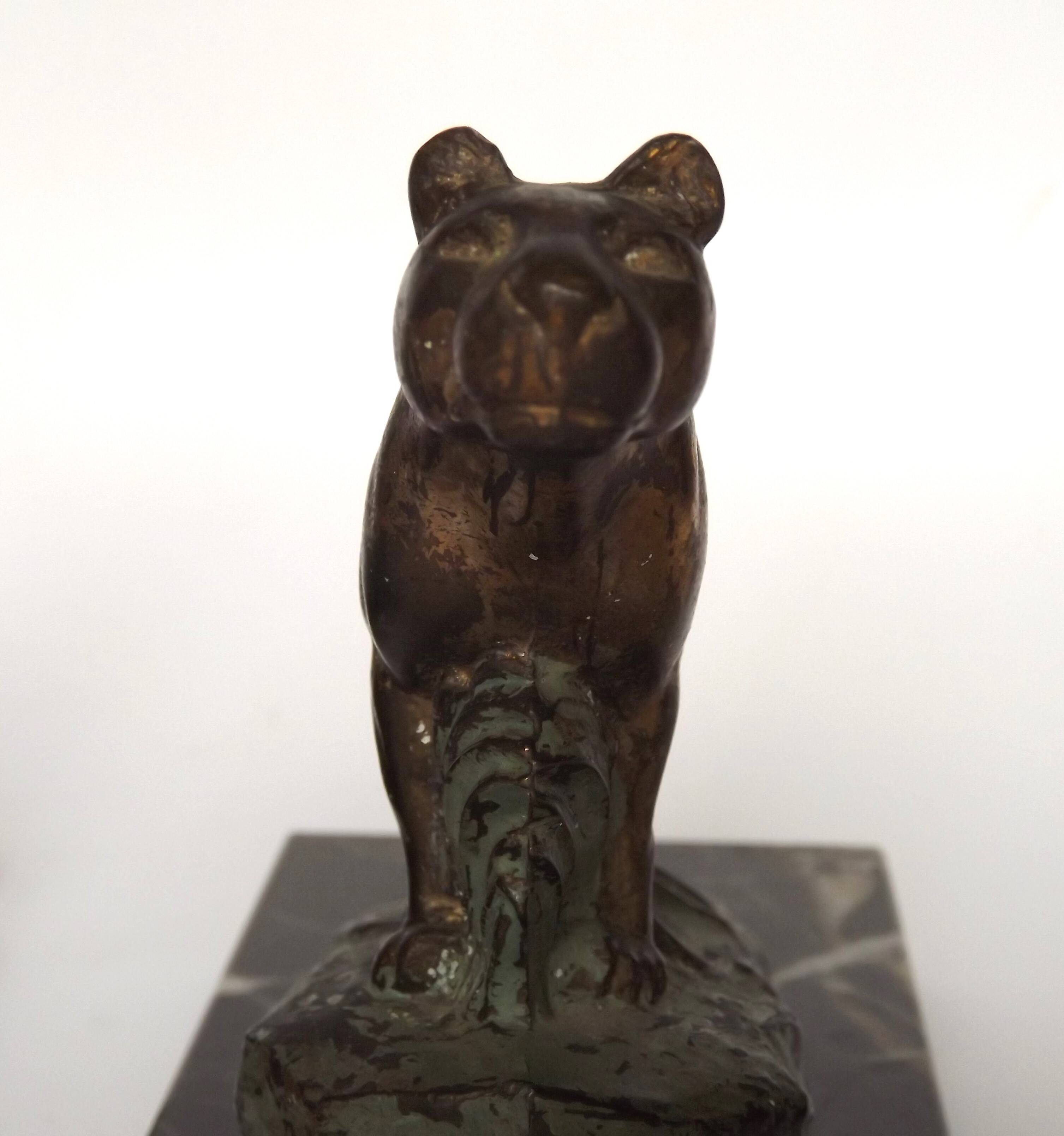 Vintage French Art Deco Panther Book Ends - Marble and Metal Bookends