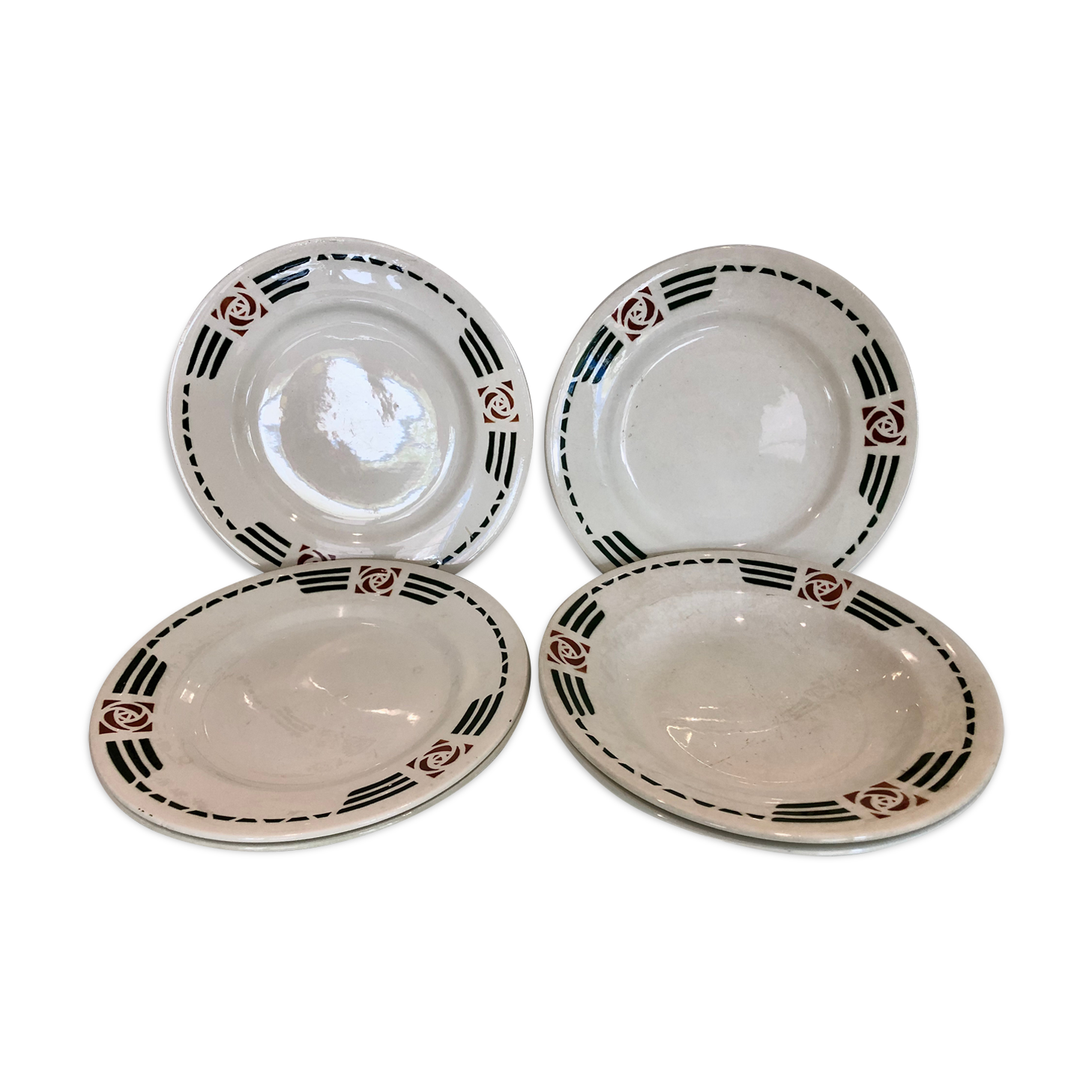 Set of 6 ceramic plates signed courbet e. charbonnier salins les bains