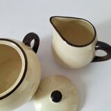 HBCM Sugar Bowl and Milk Jug Duo - Vintage Cream and Brown Earthenware