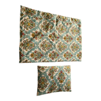 Ancienne parure de lit et coussin enfant,  années 70