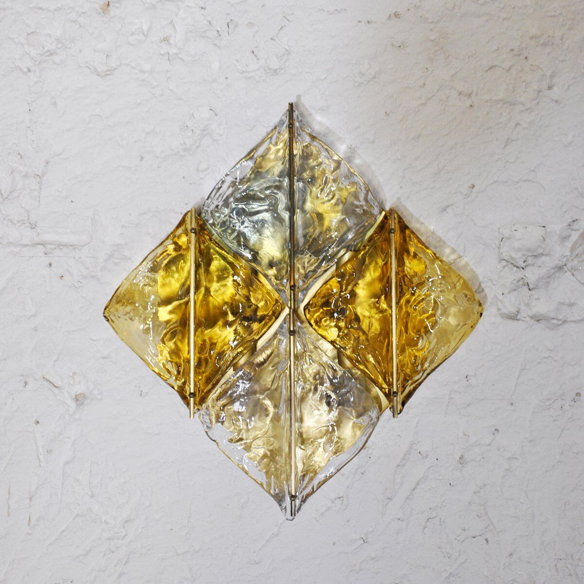 Amber glass and brass wall light by Mazzega, set of 2.