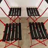 Set of 4 folding leather and metal chairs Italian design Zanuso for Zanotta Celestina vintage