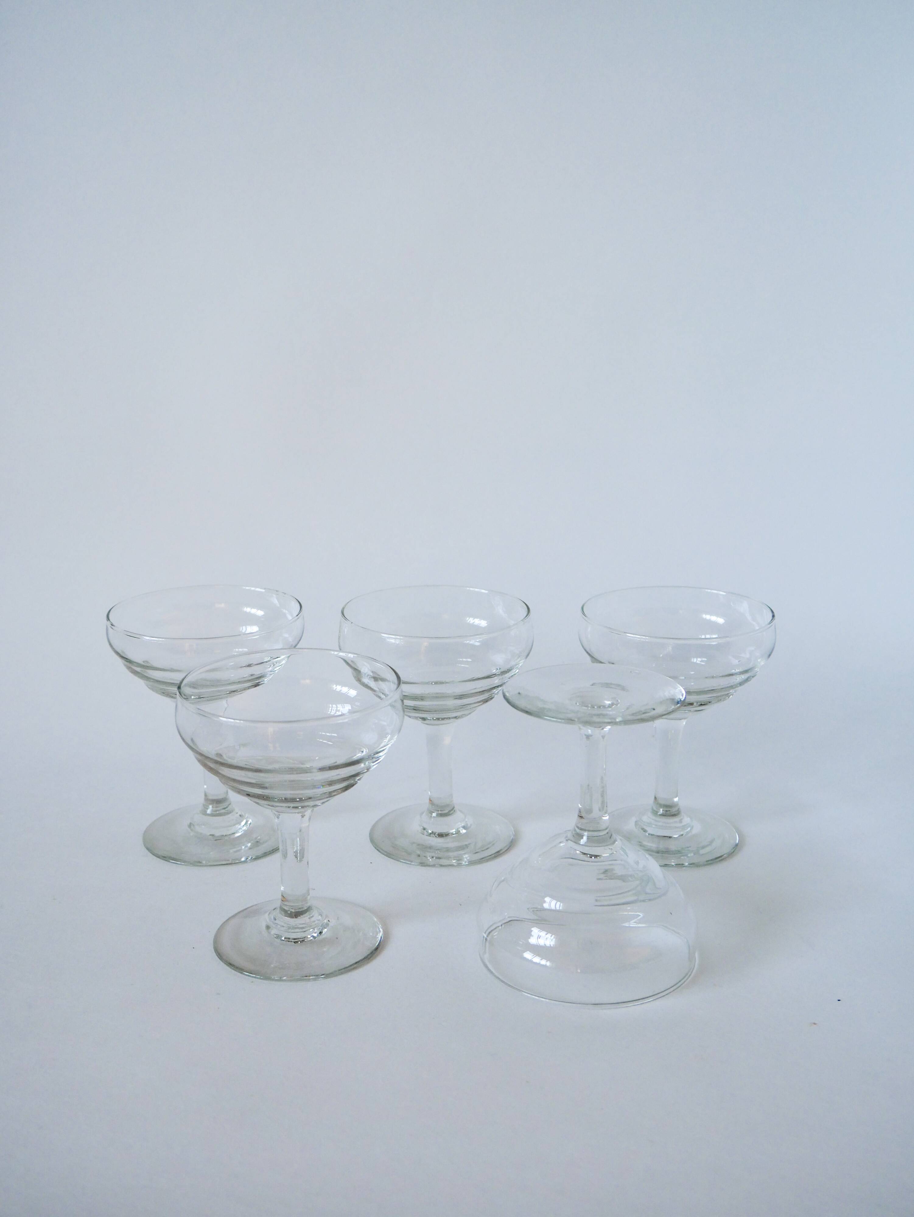 Set of 5 molded glass champagne glasses 1950