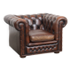 Dark brown English cowhide leather chesterfield armchair