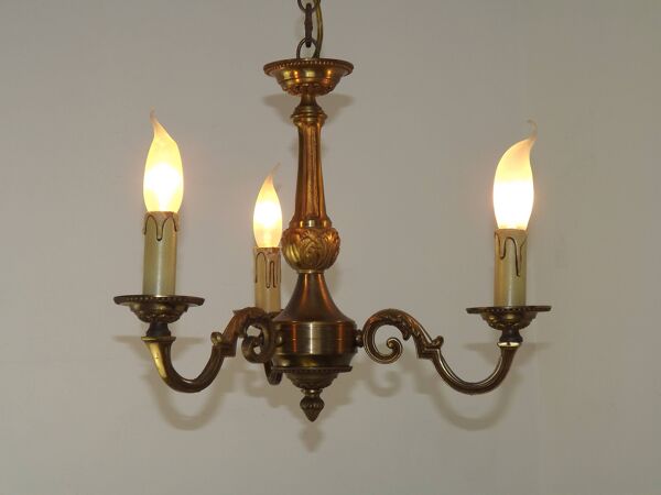 Lustre Art Nouveau 3 feux en bronze, France