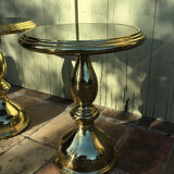 Pair of coffee tables gilded metal smoked glass top