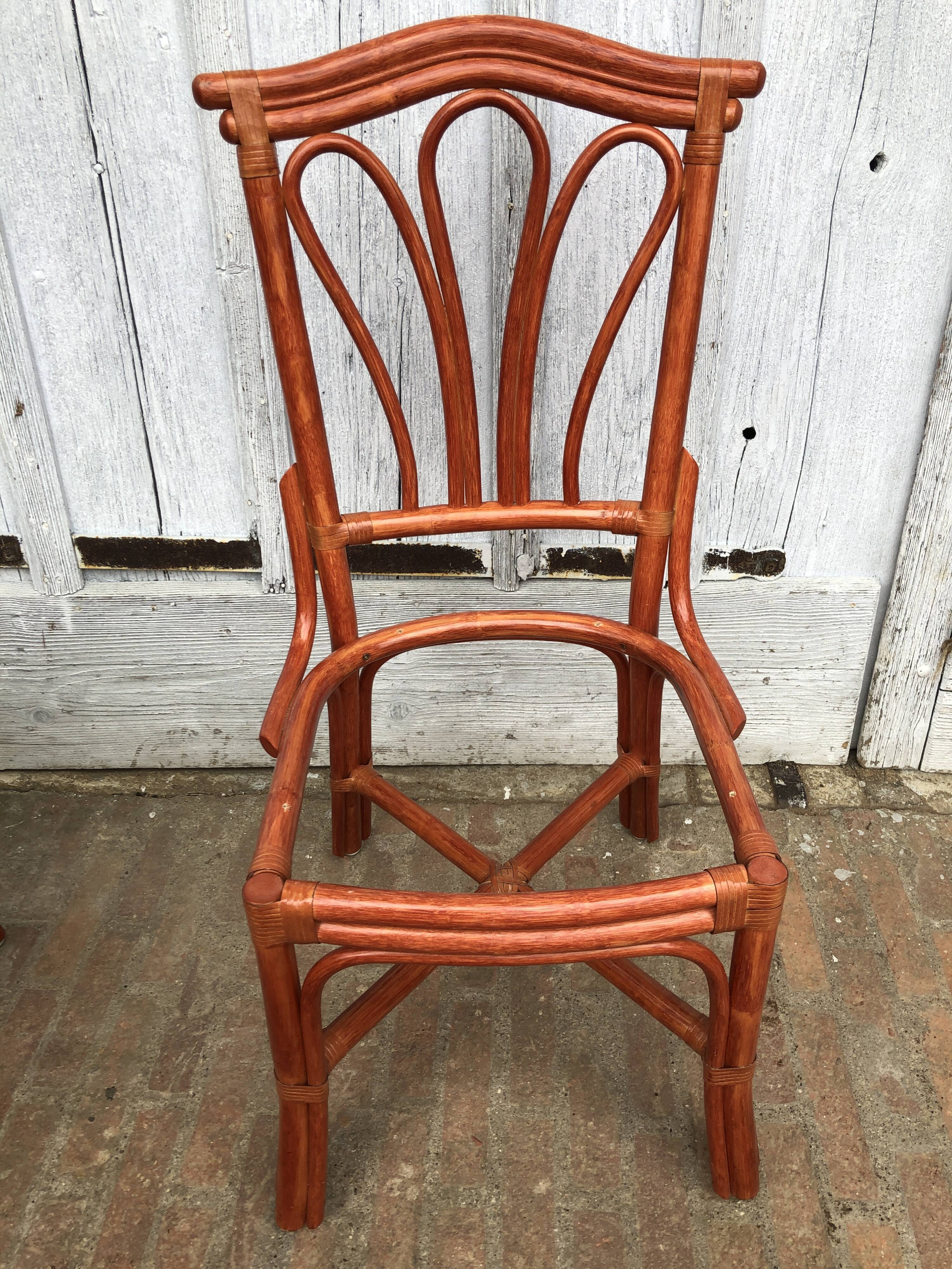 4 chaises bambou et cuir Roche Bobois 1960