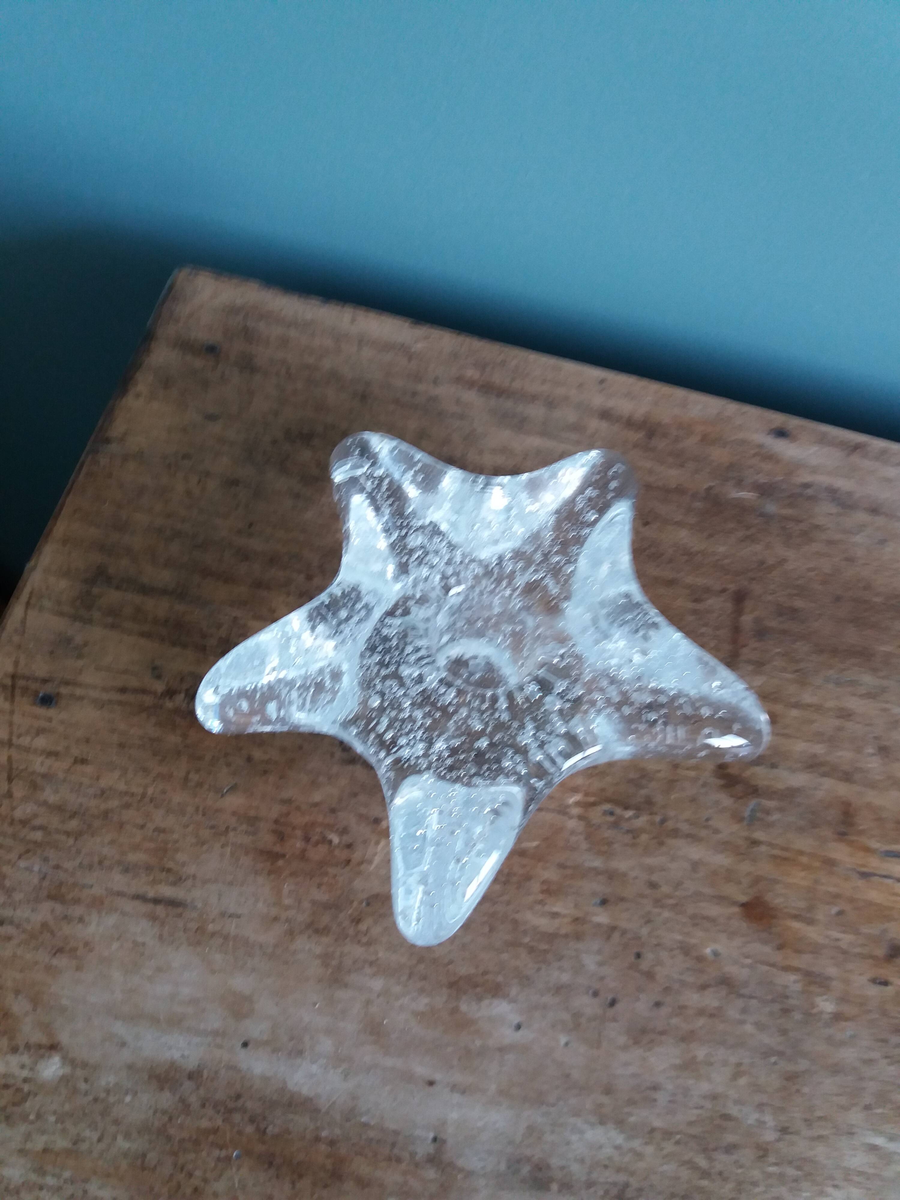 Star candle holder in glass or bubbled crystal, Biot style