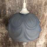 Old Blue Molded Glass Pendant Lamp + Vintage Screw Socket #A708
