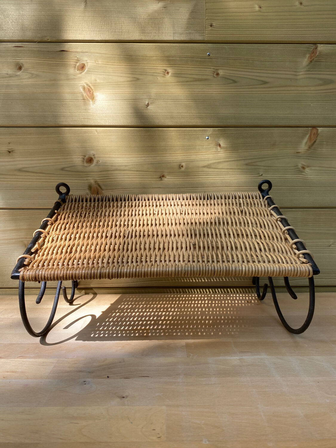 Wicker and metal shelf, 50s