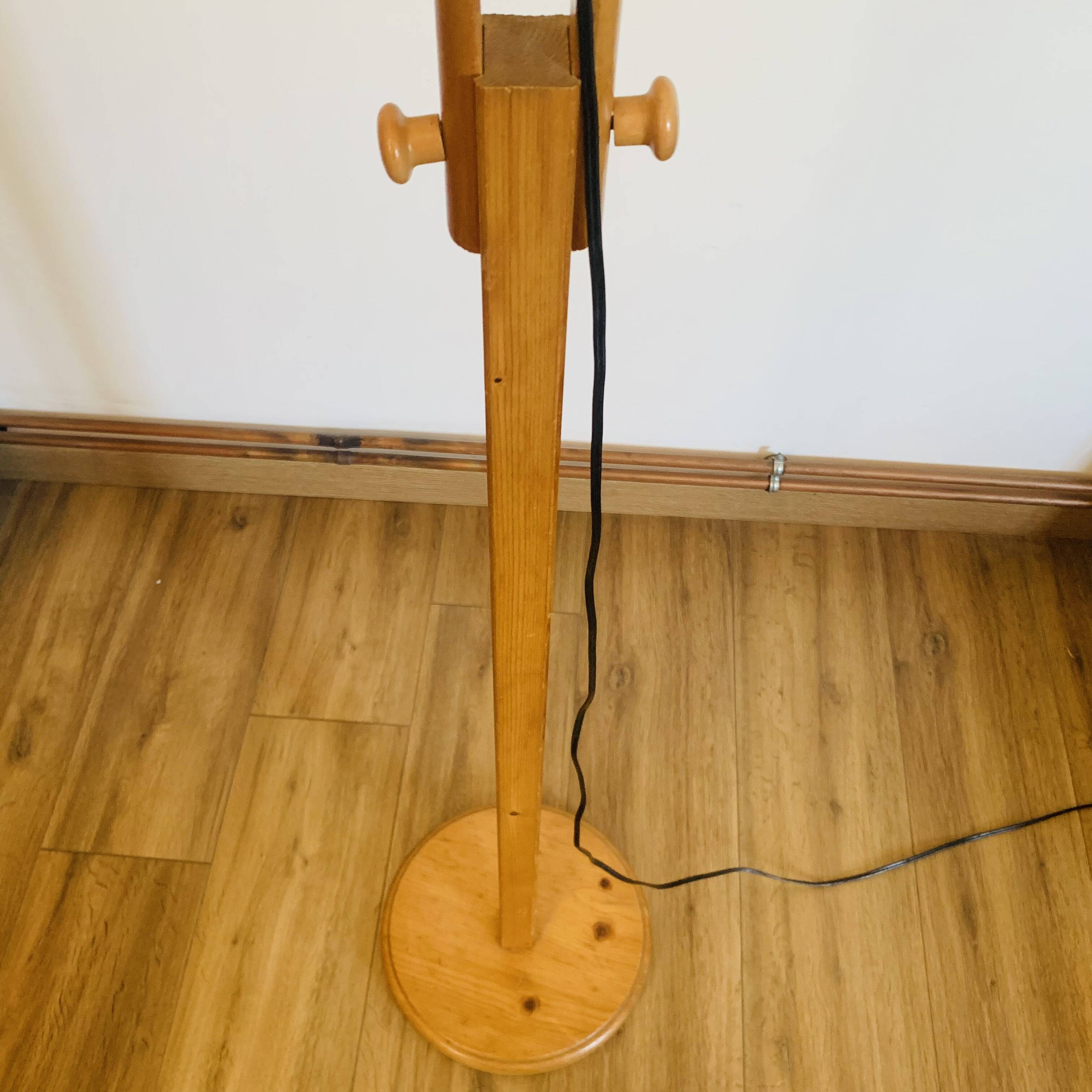 Lampadaire vintage articulé en pin – travail scandinave