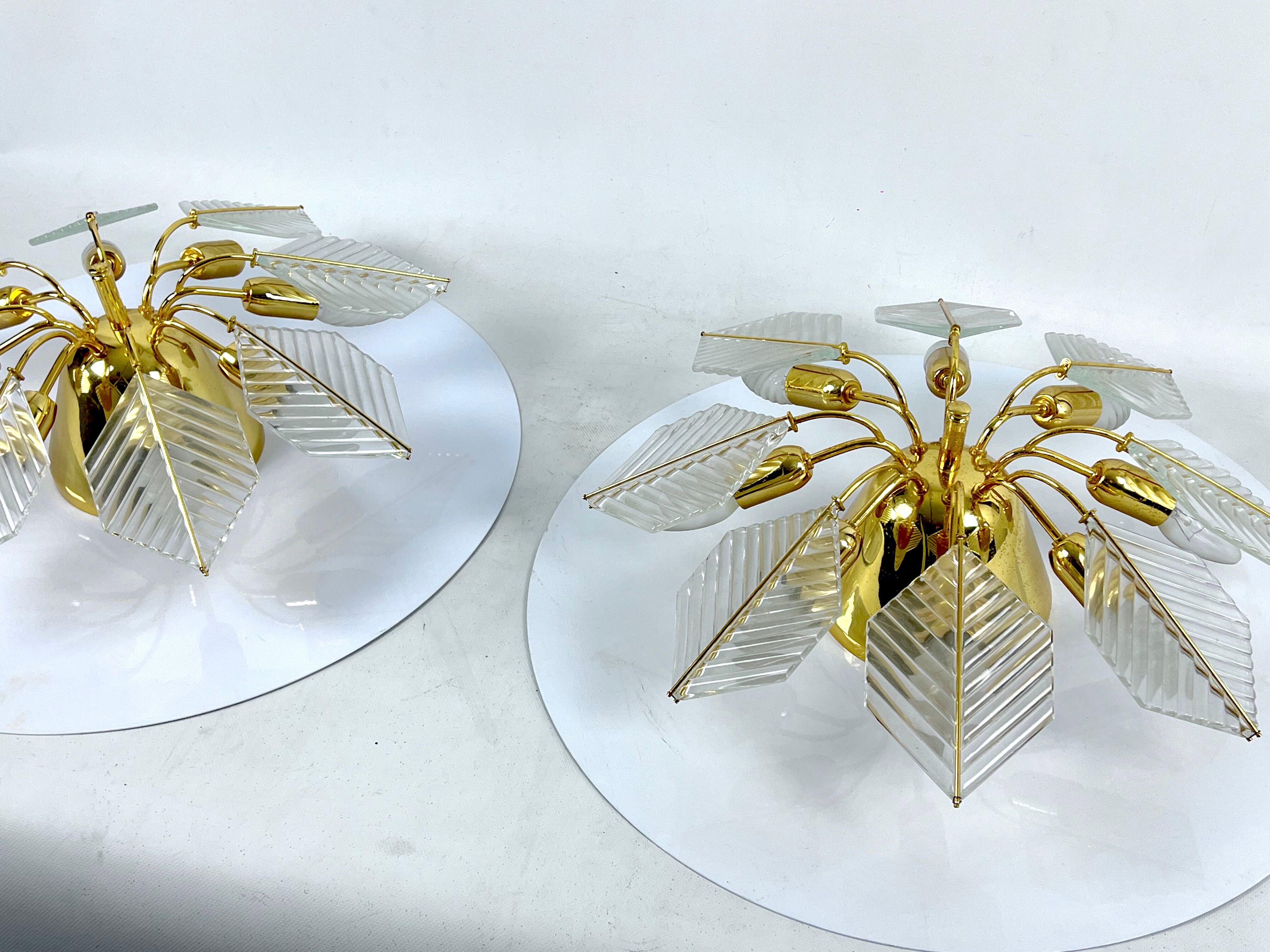 Italian Modern pair of brass ceiling lamps by Zero Quattro. 1970s