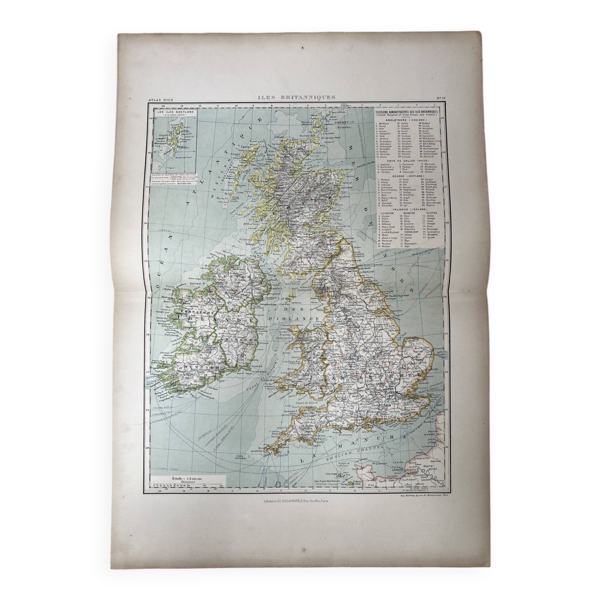 Carte ancienne Îles Britanniques 54x37cm