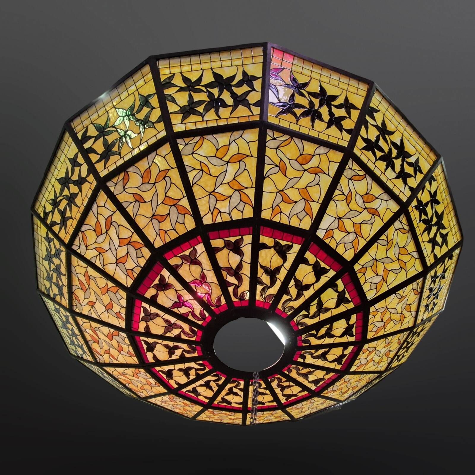 Impressive Tiffany Style Stained Glass Chandelier from the 1990s