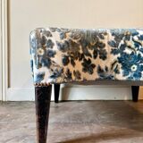Repose-pieds, pouf en velours et bois foncé