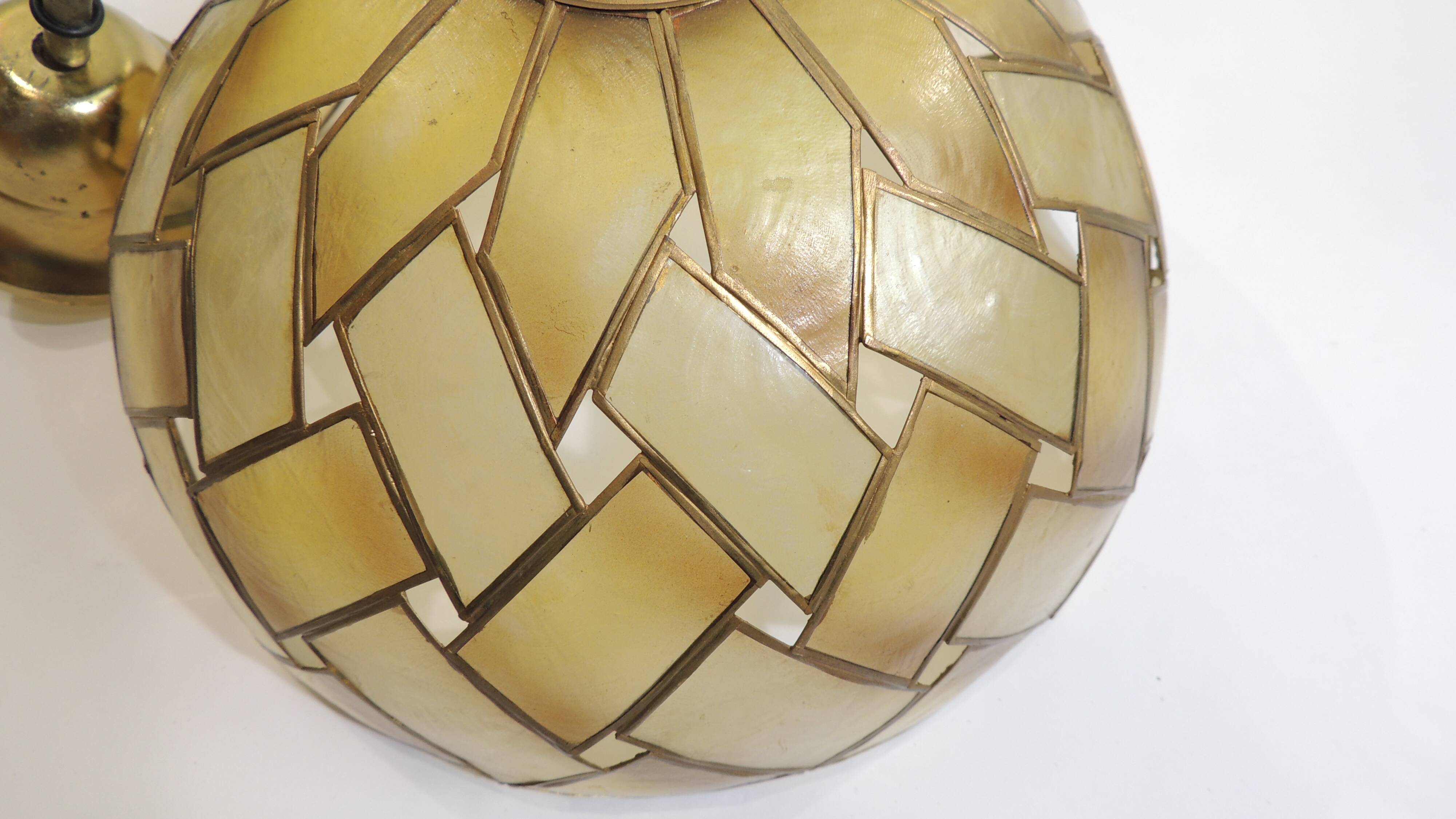 Vintage Capiz Shell Pendant Lamp – Woven Mother of Pearl Shade,