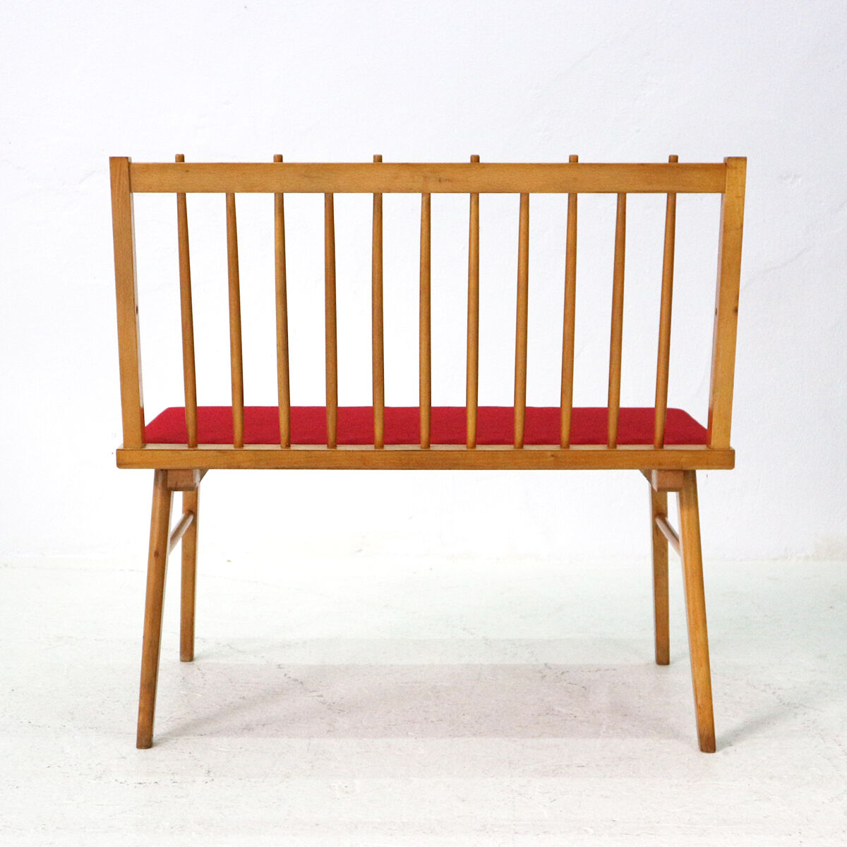 Reupholstered beechwood bench, 1950s