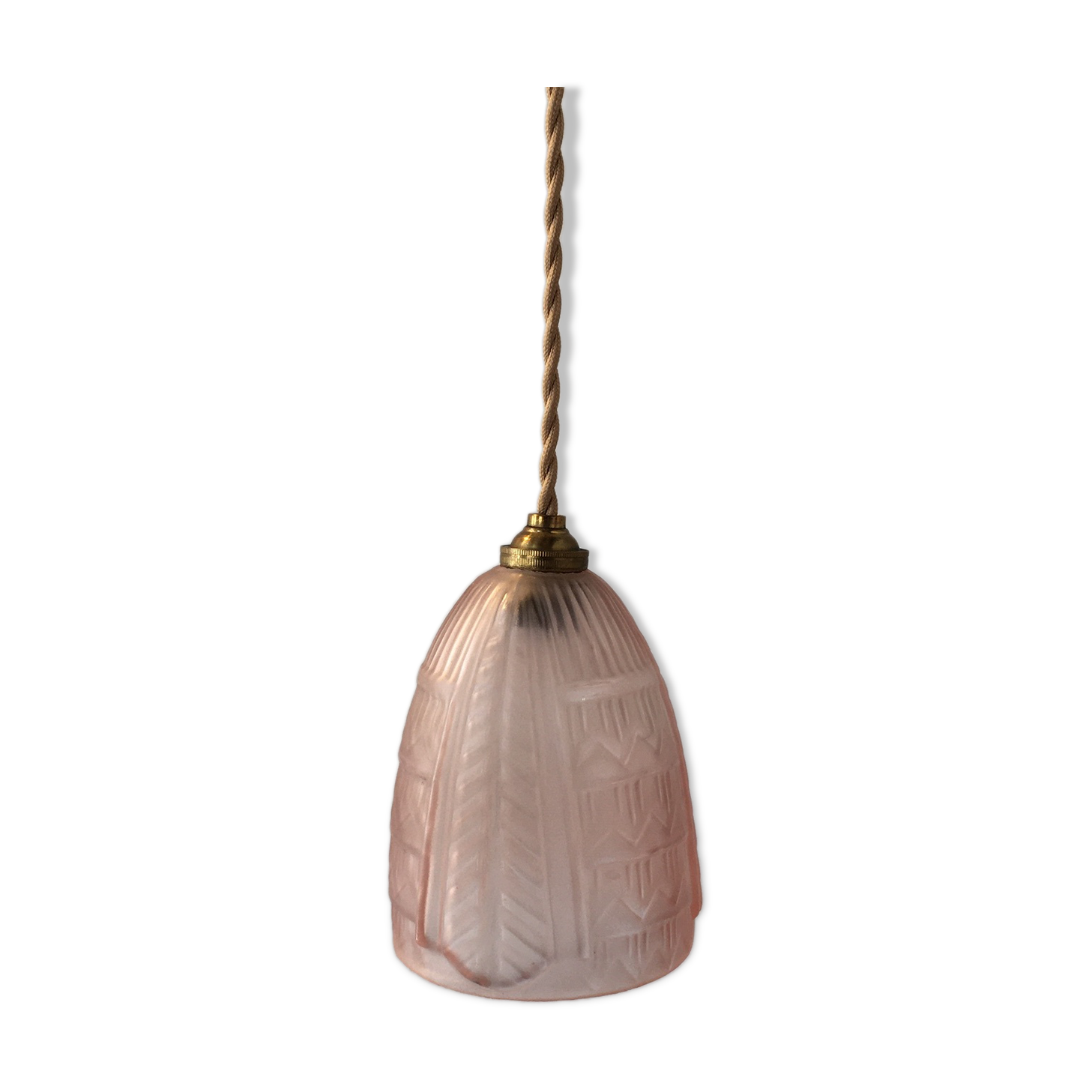 Art Deco suspension in pink moulded glass