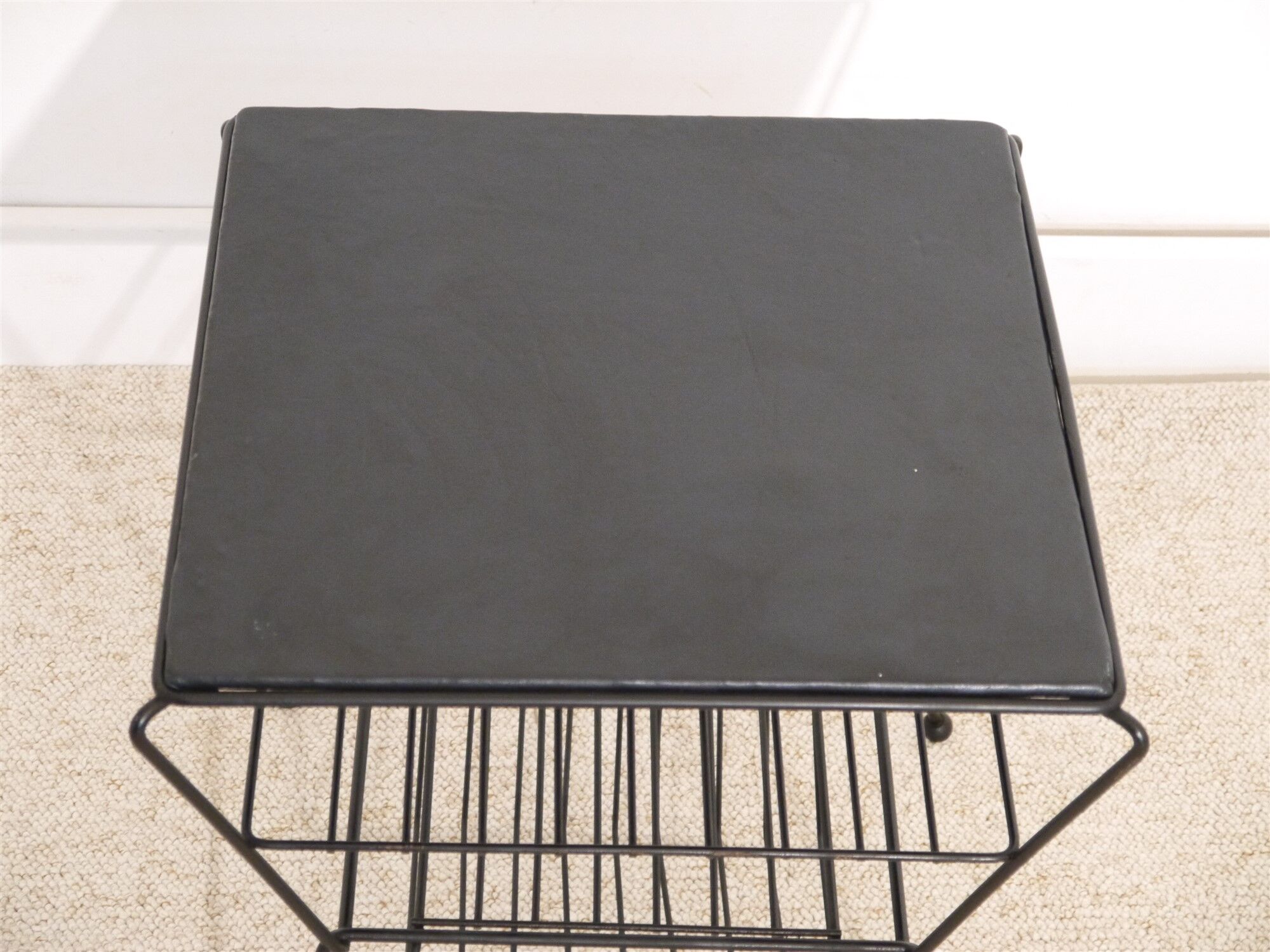 Vintage pedestal table in leather and metal 1960