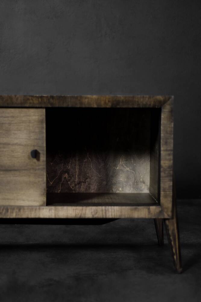 Scandinavian buffet in ash with matte metal handles, Mid-Century Modern style, 1960s.