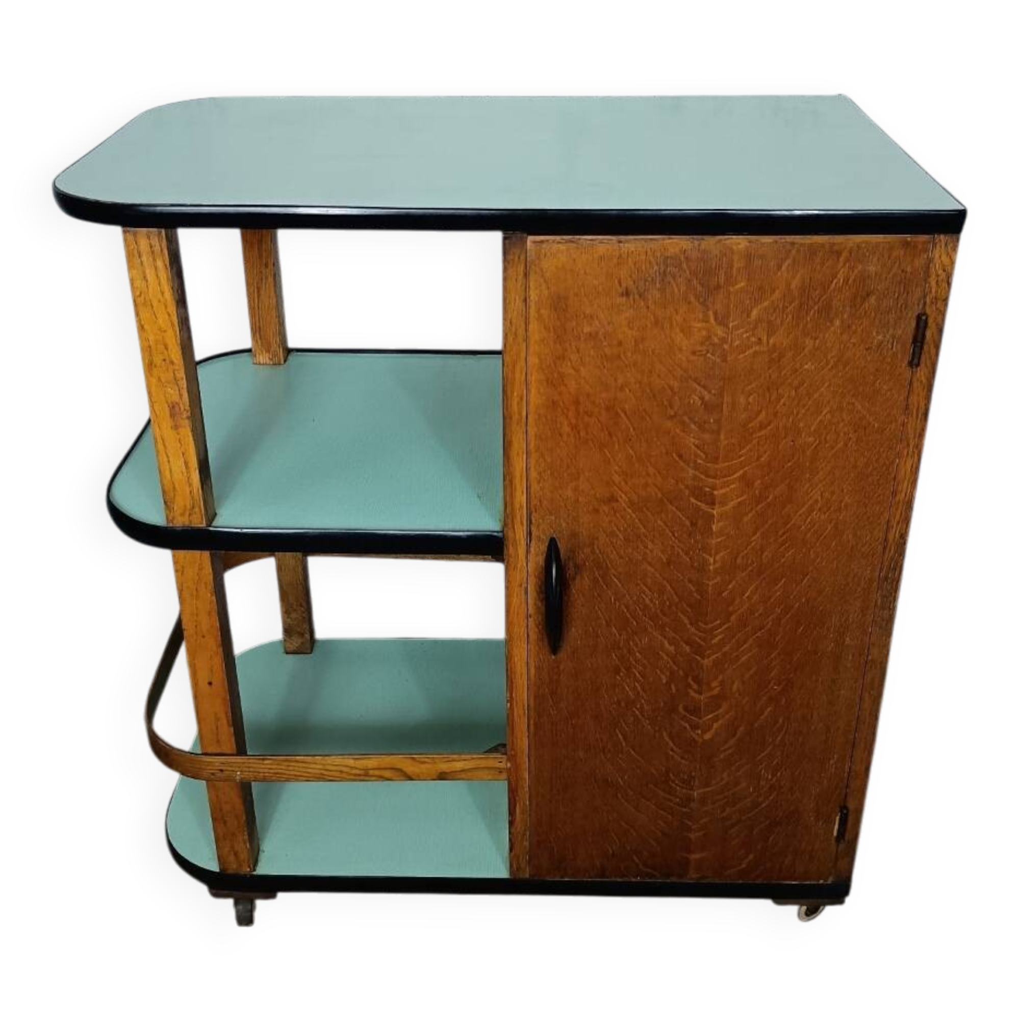 Desserte bar roulant années 50 formica bleu