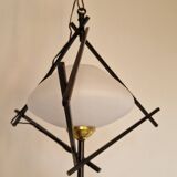 Opaline and metal triangular pendant light from Maison Lunel, 1950