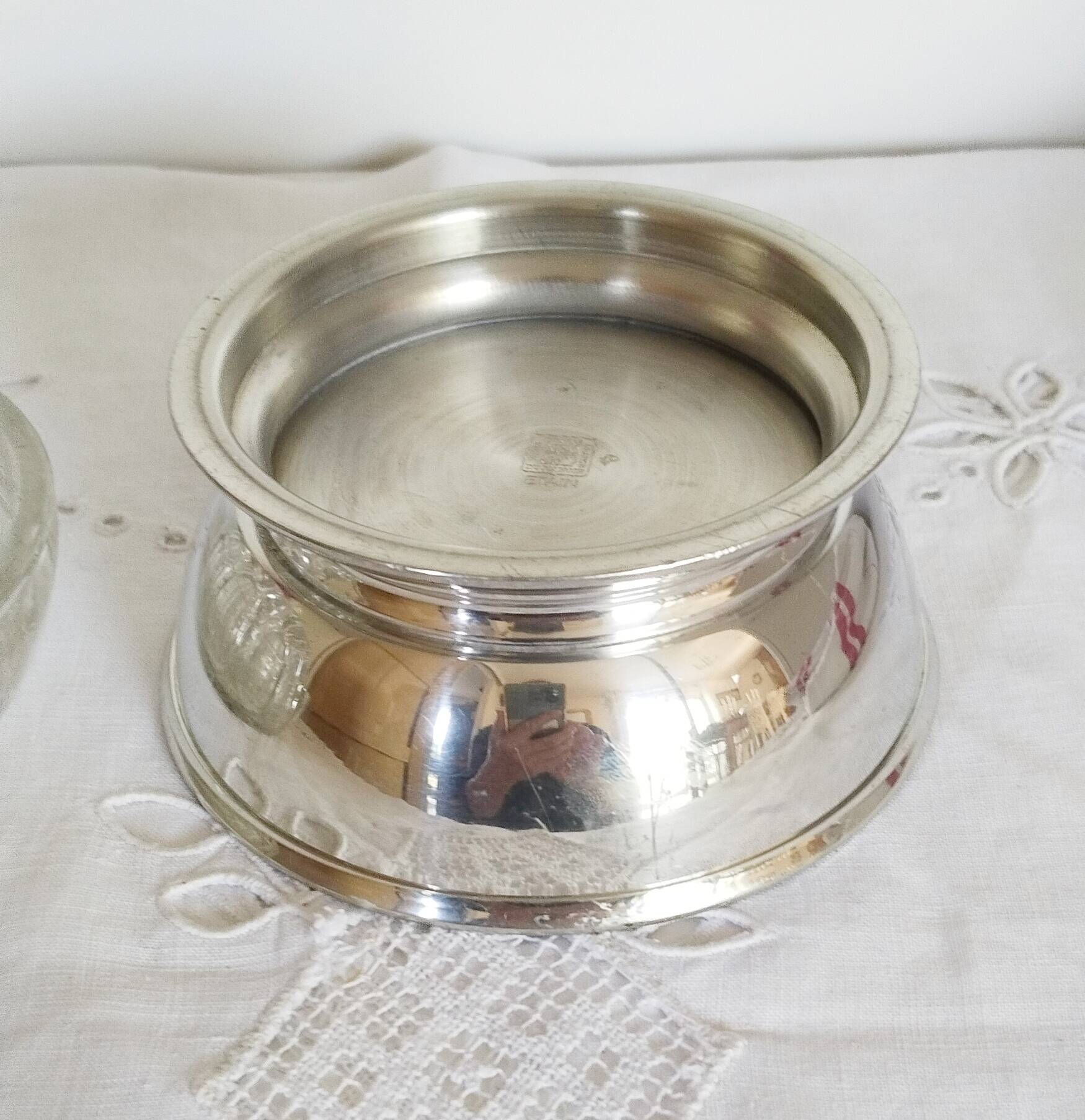 Pewter and crystal flower pick, "Les Etains du Manoir"