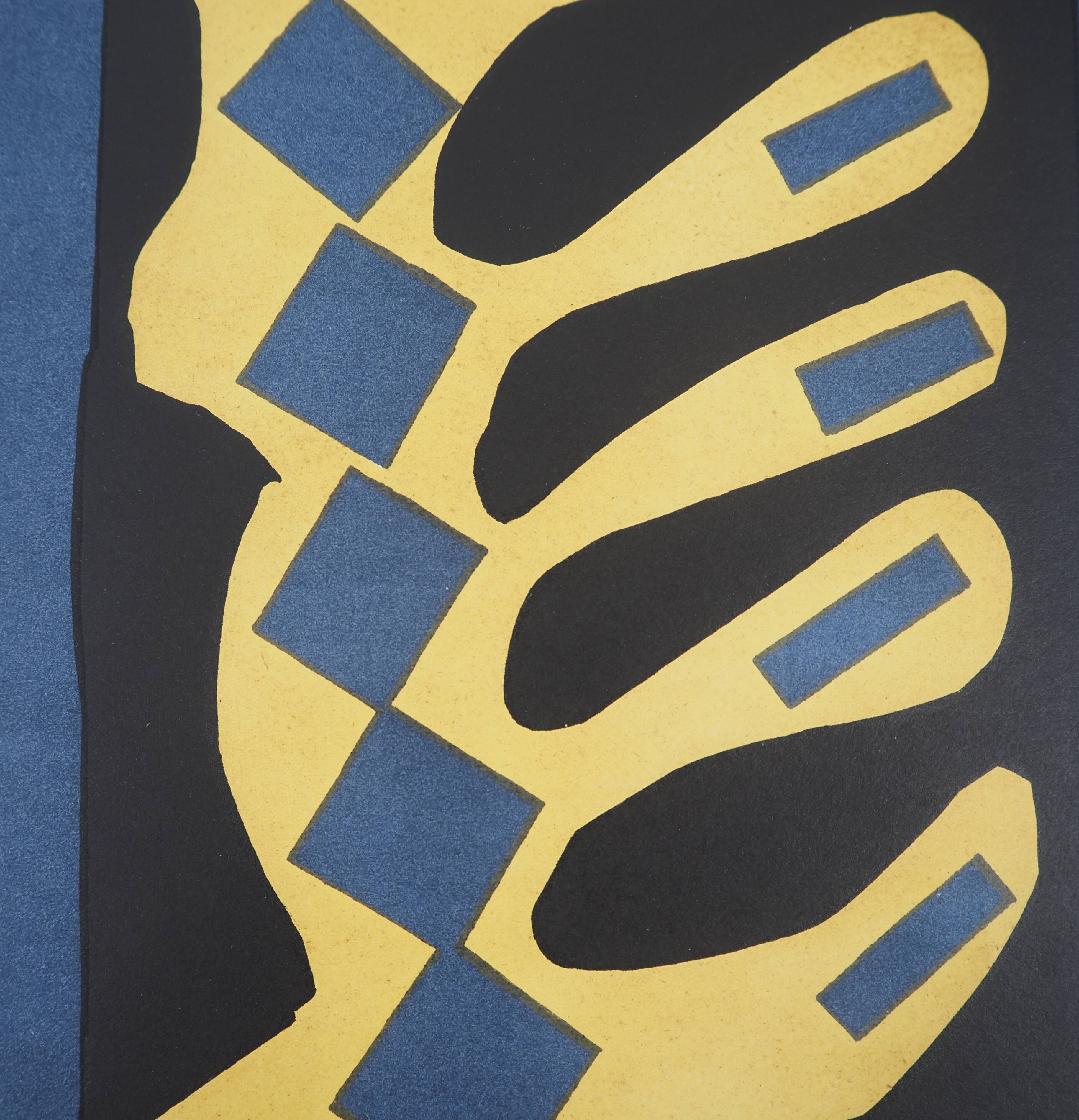 Henri matisse: cut-out on blue background - signed lithograph