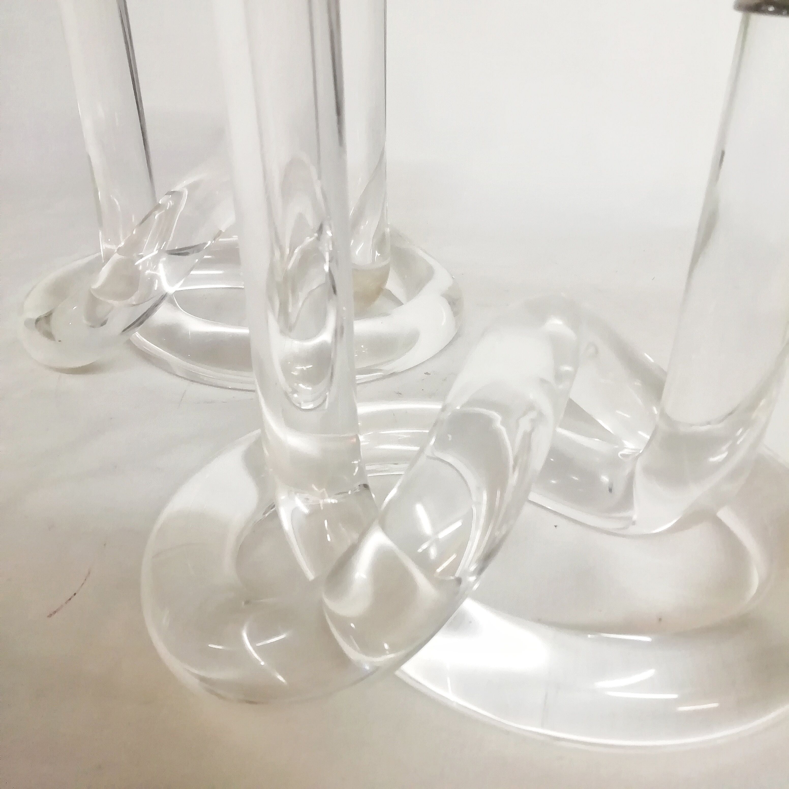 Pair of Dorothy Thorpe's "pretzel" lucite candlestiks 1960