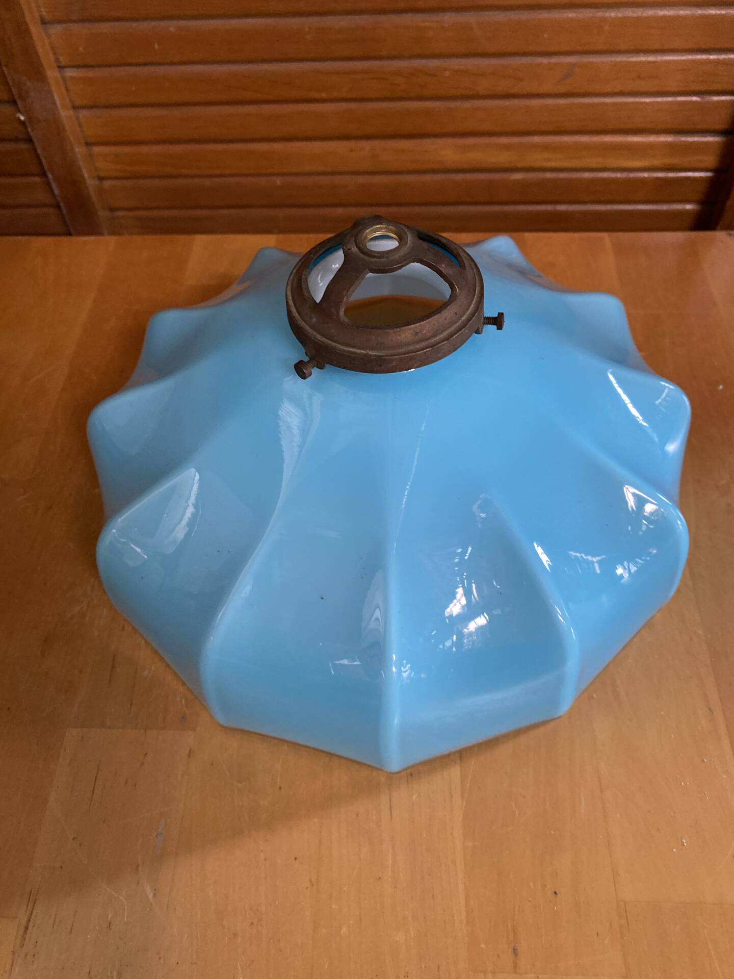 Old Suspension Opaline Blue Lampshade White Interior + Brass #E