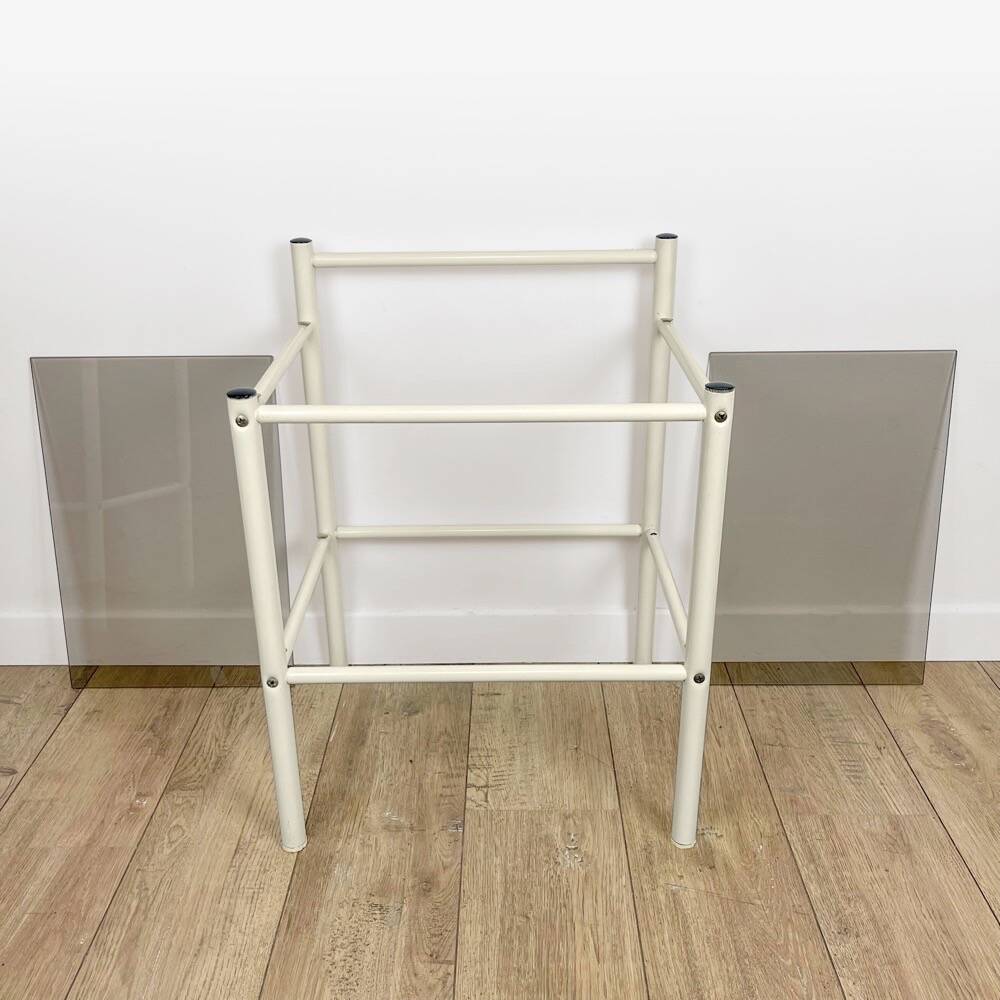 Pair of metal bedside tables and double smoked glass top from the 80s