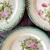 12 Dessert Plates Gien Year 1930 Decor of Roses Green Border